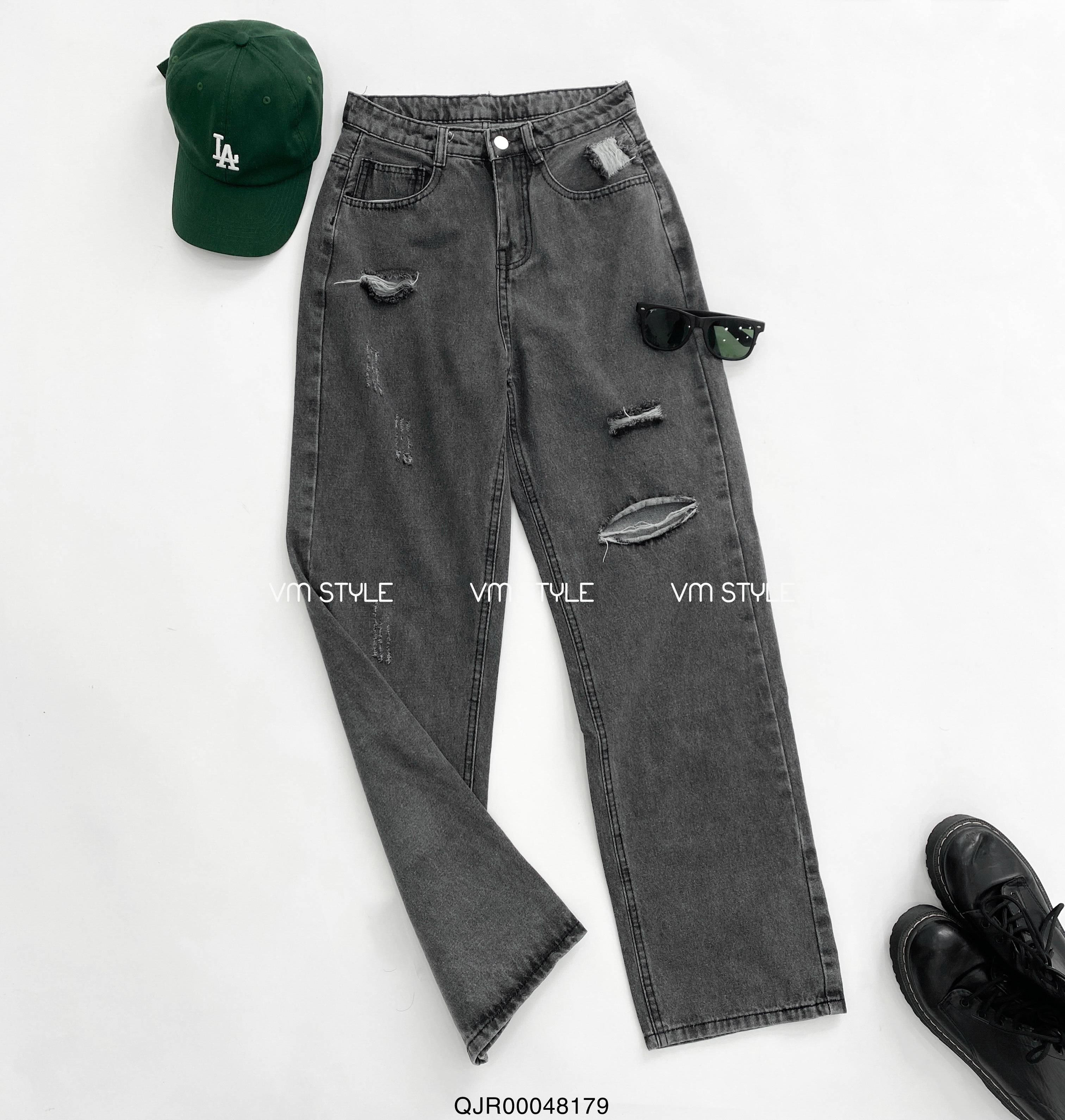 Quần jean nữ ống rộng VMSTYLE QJR00048 lưng cao hách dáng, xước rách cá tính lai thường 3529