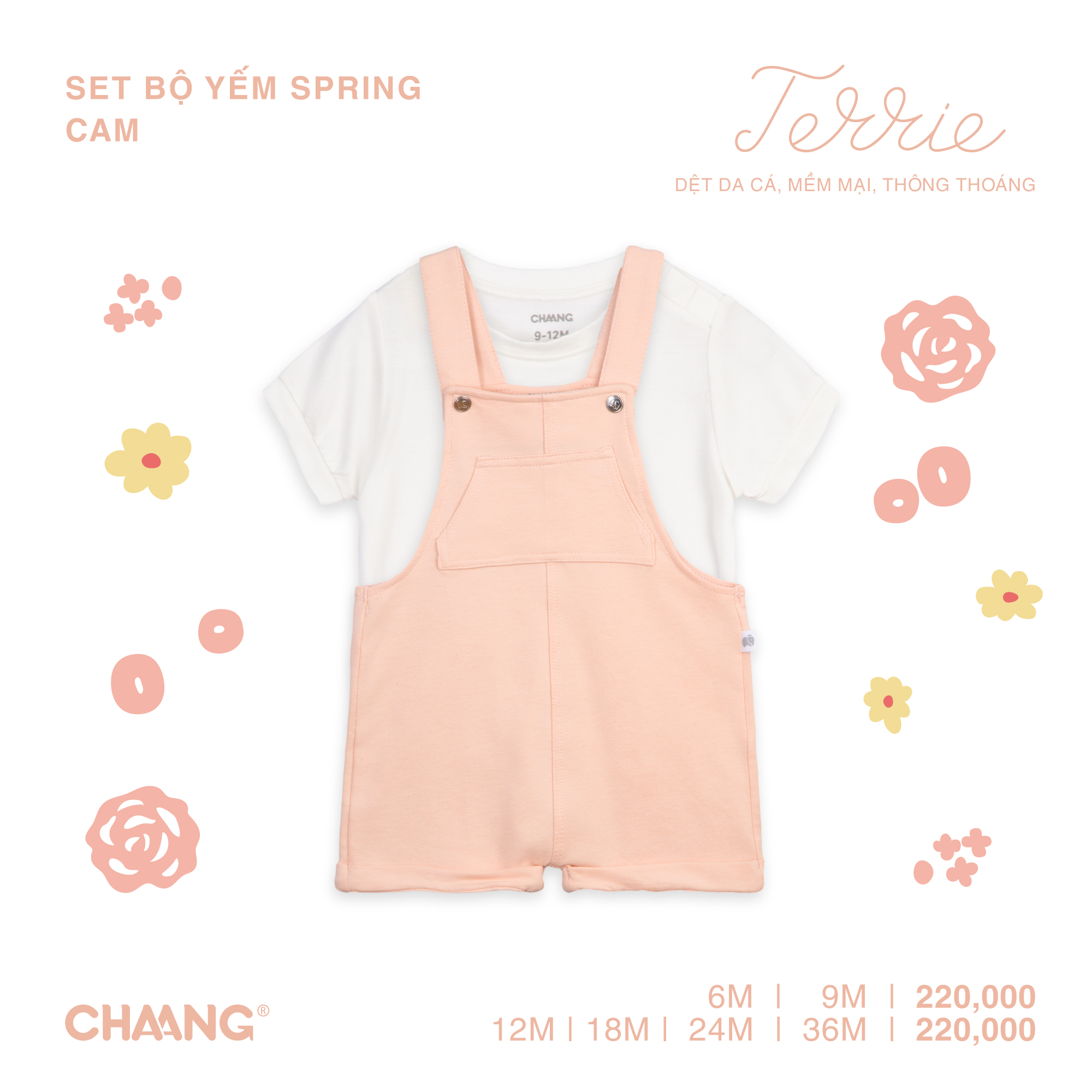 [CHAANG] Set bộ yếm bé gái Spring cam Chaang