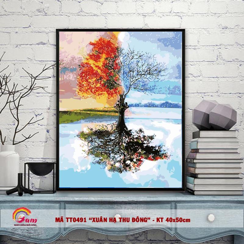 Tranh tô màu sơn dầu số hóa kỹ thuật số DIY Có khung trừu tượng - Mã TT0491 Xuân hạ thu đông Cây bốn mùa Tranh Trang trí Sang trọng Làm quà tặng Giảm Stress