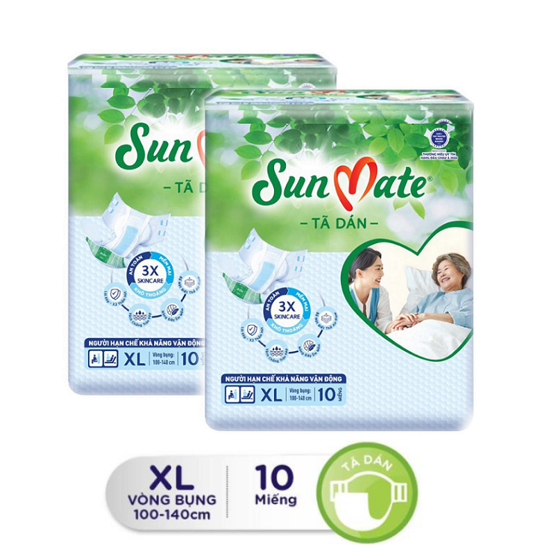 Combo 2 Bịch Tã dán Sunmate size XL10 (10 miếngx2) mẫu mới