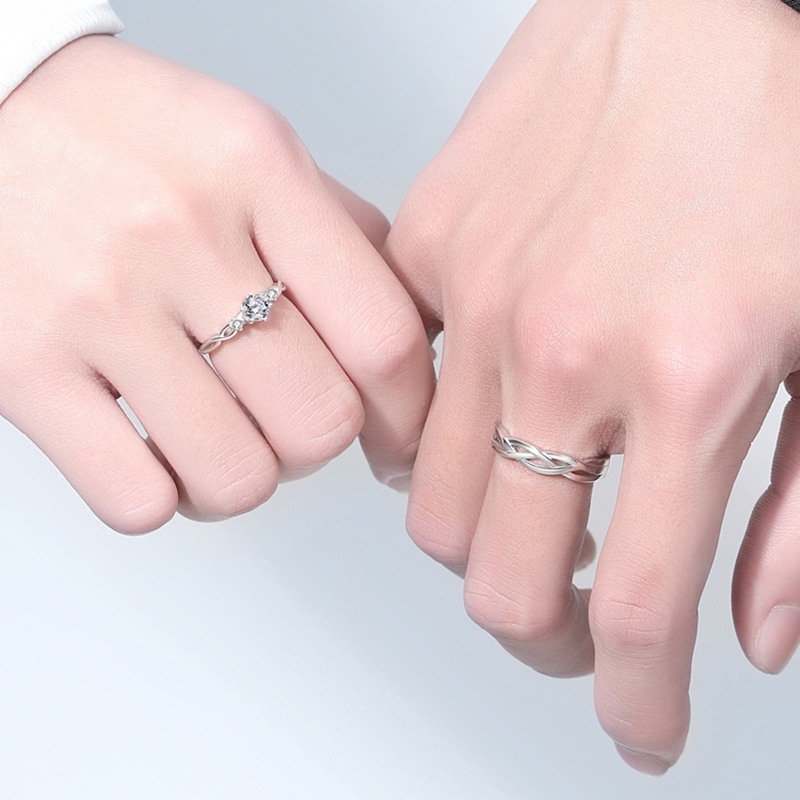 ◆✚☇ Set 2 Nhẫn Đính Hôn Bạc Đính Đá Lấp Lánh Dành Cho Cặp Đôi