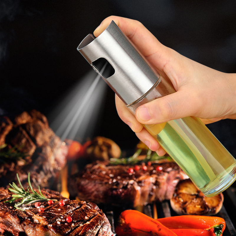 Chai lọ chiết đựng dầu ăn xịt phun sương - Bình xịt đựng gia vị (giấm, nước tương, nước mắm,...) chất liệu thủy tinh, dung tích 100ml, nắp inox chống gỉ đặc biệt dùng khi nướng thức ăn