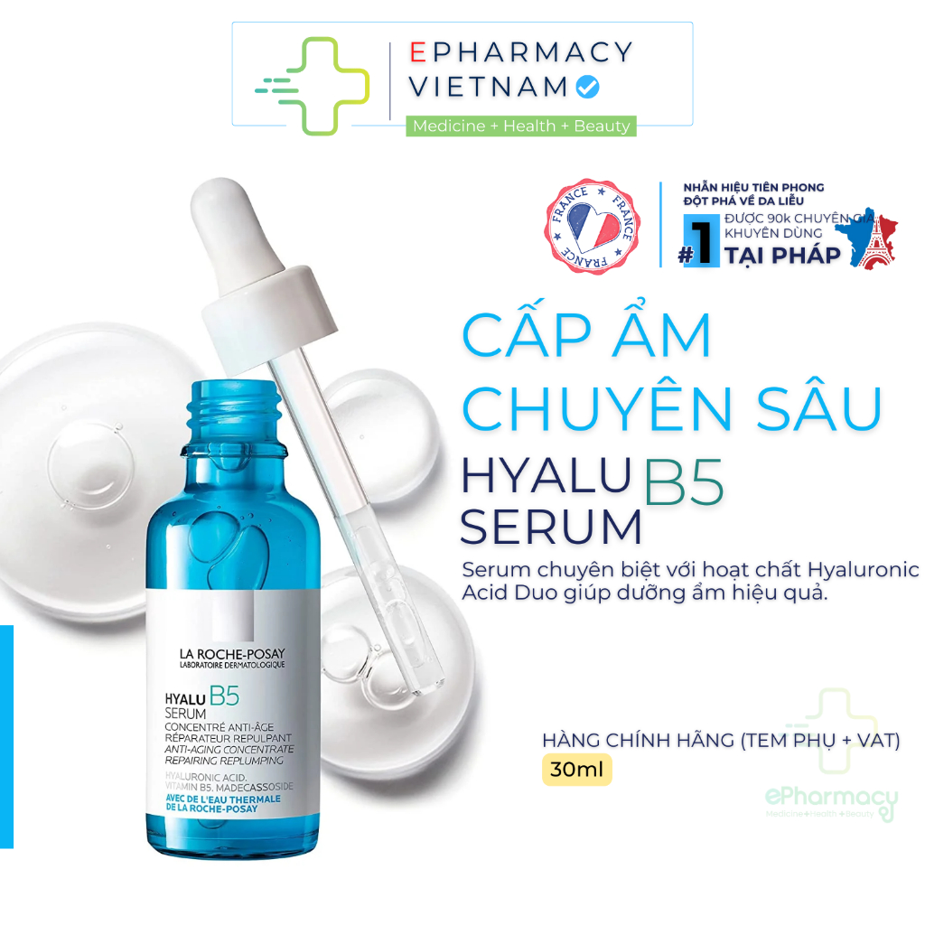 Serum B5 LA ROCHEPOSAY Hyaluronic Acid Laroche Posay Vitamin B5 phục hồi dưỡng ẩm tái tạo da 30ml