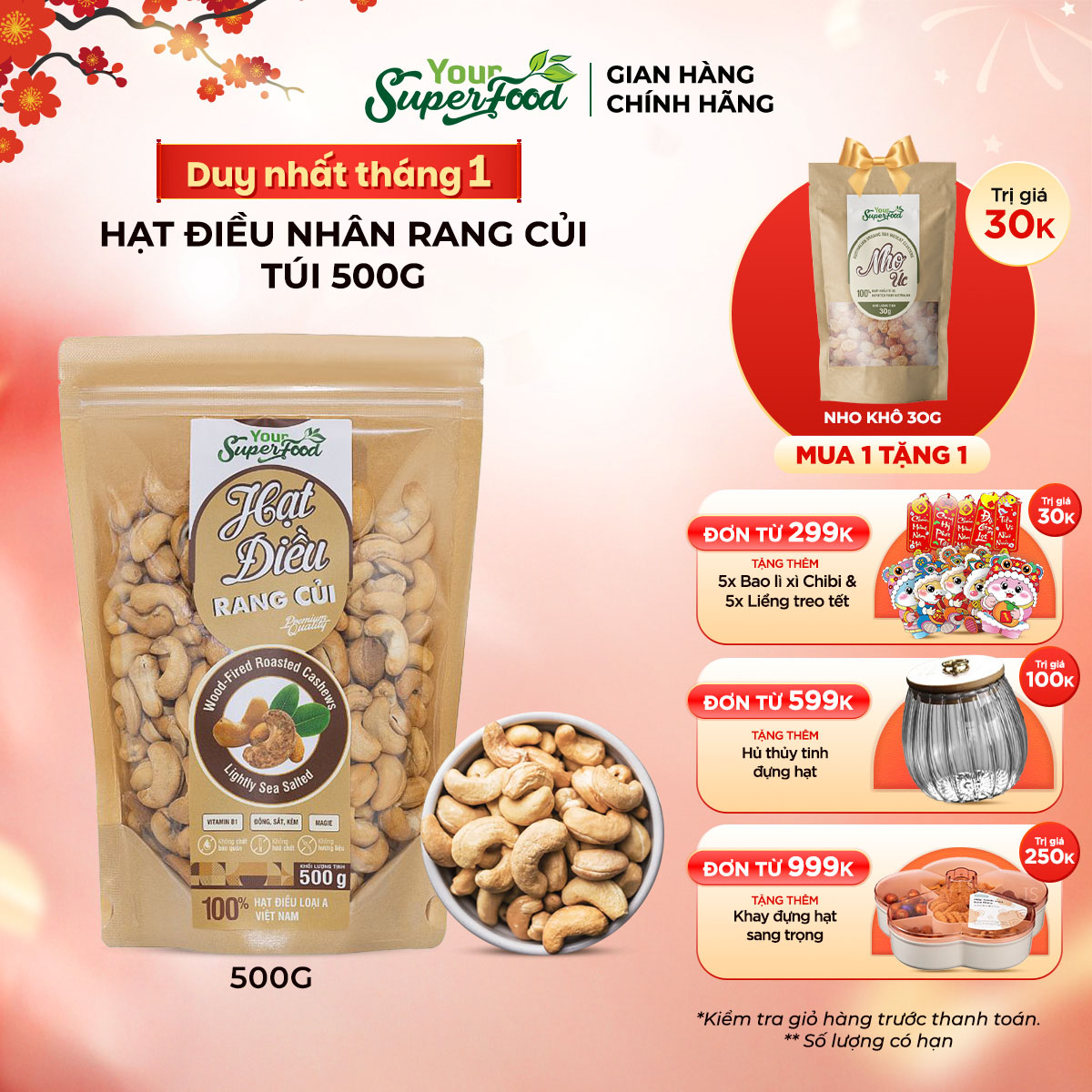 Nhân Hạt Điều Rang Củi Loại A (hộp 240g) Your Superfood