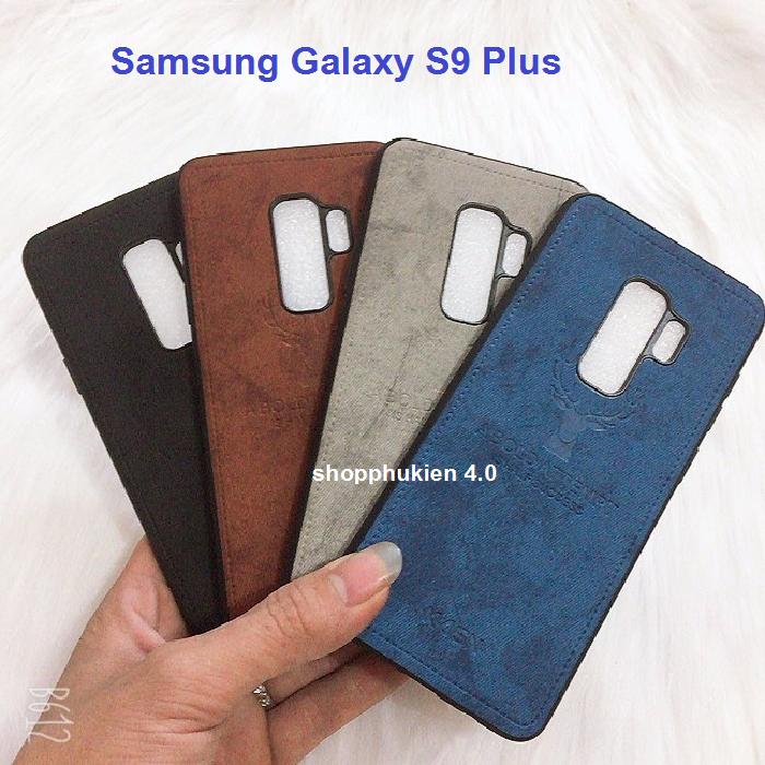 Ốp Lưng Samsung S9 PLus Vân Da Khắc Hình Nai Viền Chỉ (Full Màu)