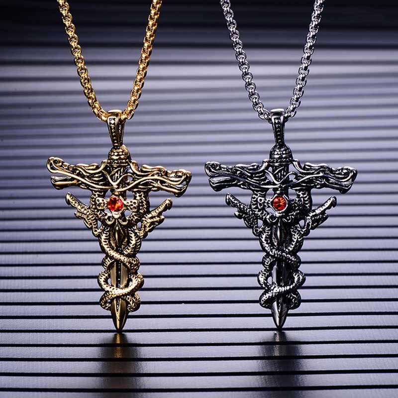 [HCM]Dây Chuyền Nam  Rồng Cuộn Thần Kiếm Cá Tính Âu Mỹ  DCRONGCUONKIEM02