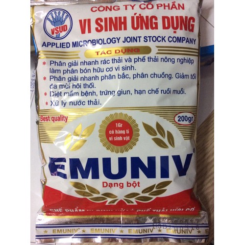 Gói 200gr emuniv chế phẩm vi sinh, chế phẩm em ủ phân hữu cơ, xử lý rác