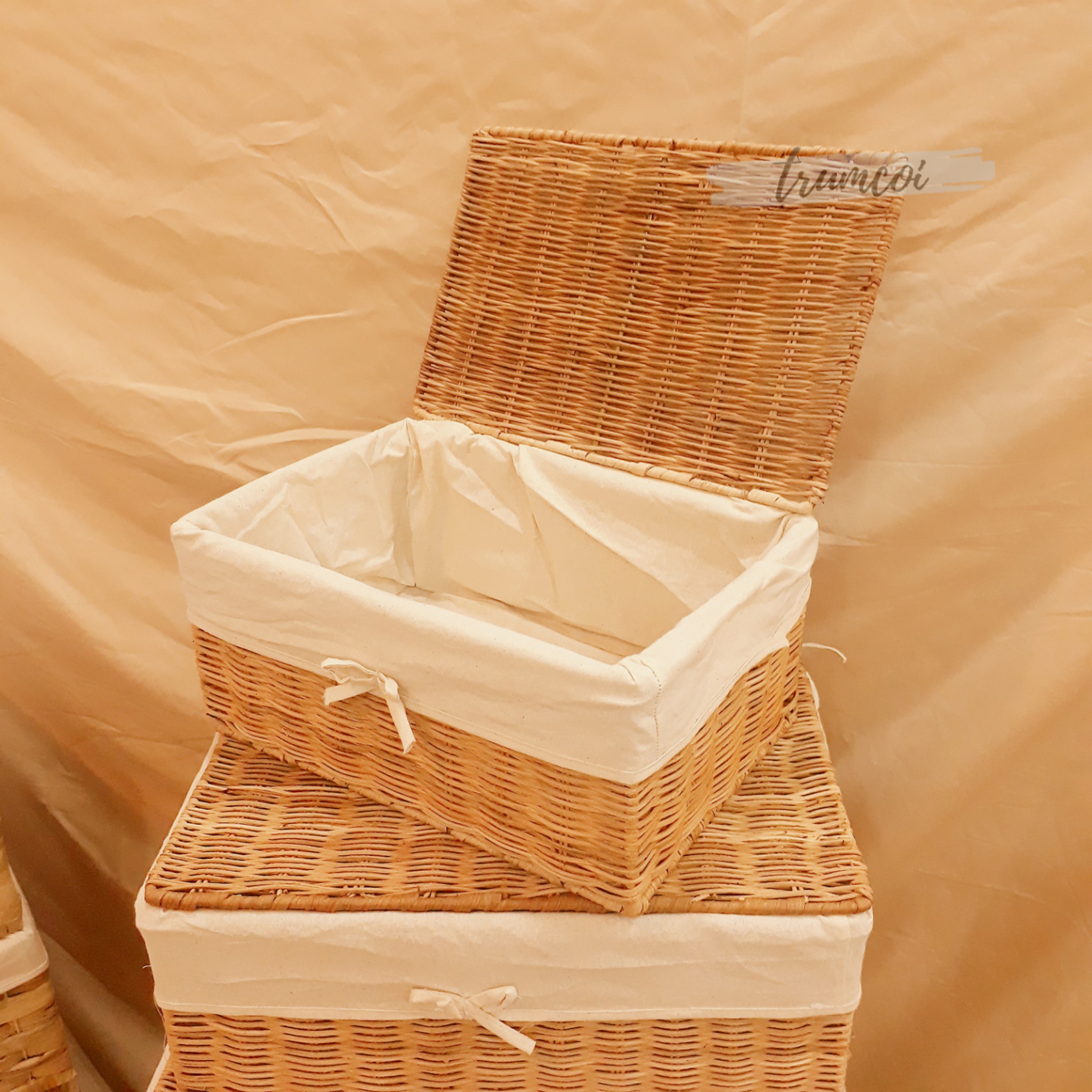 [HCM] Khay mây đựng đồ có nắp size lớn