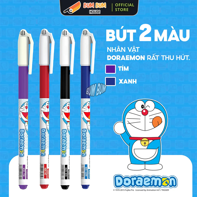 Hộp 20 bút mực tím học sinh Đô rê mon Thiên Long, bút bi Doremon, bút GEL-012/DO Doraemon