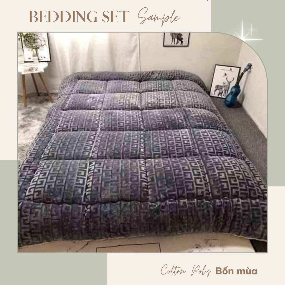 Chăn Lông Cừu chữ Vạn Chần bông 3 lớp