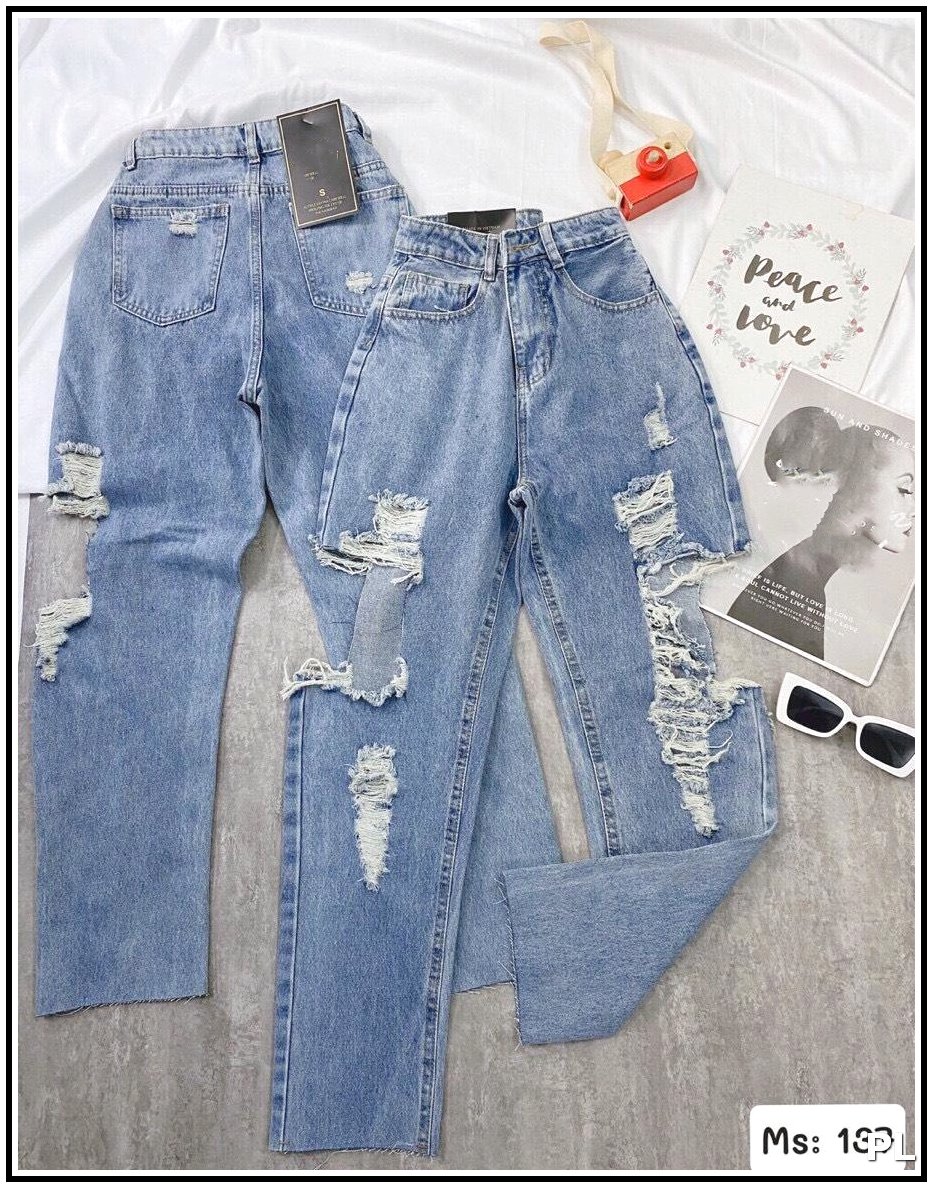 Quần jean nữ baggy rách HỞ HAI ĐÙI siêu bụi 139-H22