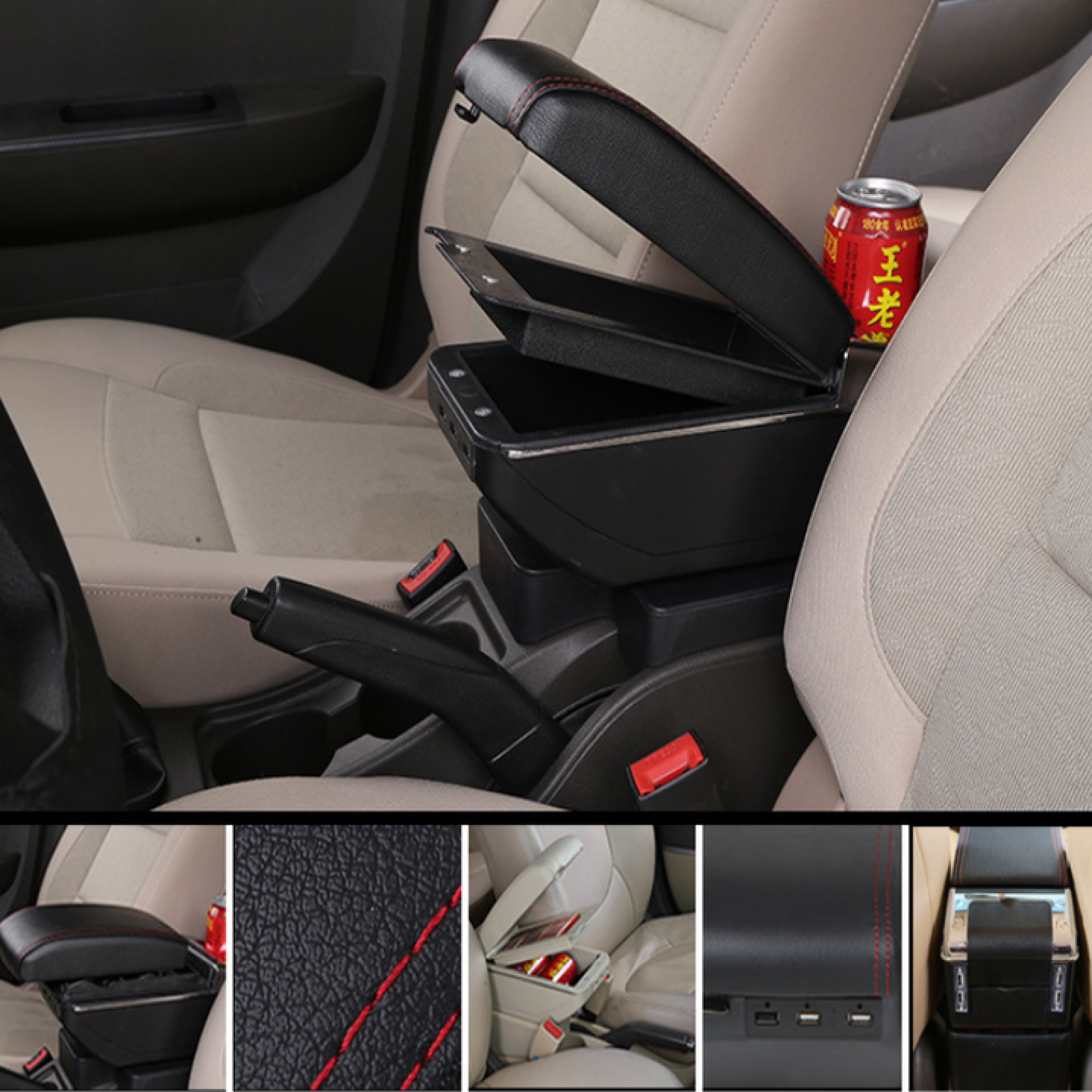 Hộp tỳ tay - bệ tỳ tay xe mitsubishi xpander - hộp cắm cốc màu đen/ kem, có 6 cổng sạc usb tiện dụng, dễ dàng lắp đặt không cần khoan vít