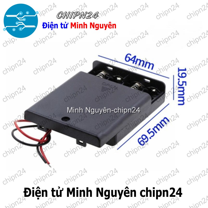 [1 cái] (C12) Hộp Đế pin 4 viên AA (có nắp, có công tắc) - HH000597