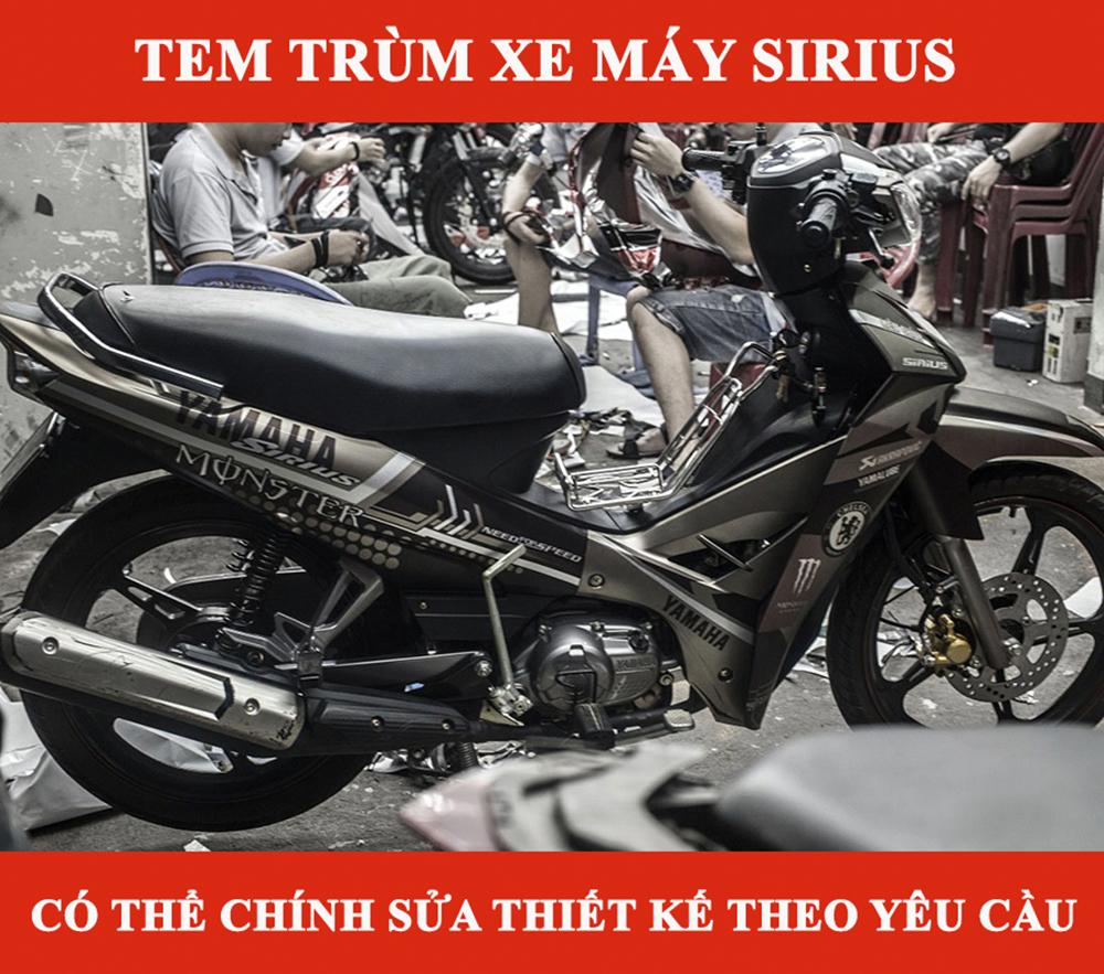Tem trùm xe máy sirius nâu đen monster - Độ tem xe máy sirius thiết kế theo yêu cầu - Chế tem trùm xe máy sirius rẻ đẹp