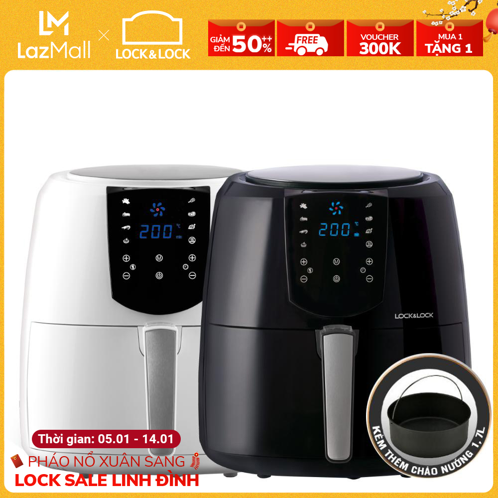 BÁO GIÁ Lock N Lock Nồi Chiên Không Dầu | Shopee Lazada Sendo Tiki mới nhất 56 Nồi Chiên Không Dầu Lock&Lock EJF357 - Dung tích lớn 5.2L - Giảm 80% chất béo tiêu thụ - Thiết kế cao cấp - Điều khiển cảm ứng hiện đại - Bảo hành 12 tháng - Hàng chính hãng - Jumbo Plus