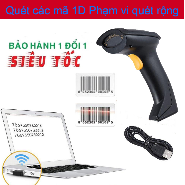 Máy Bắn Mã Vạch Không Dây Cao Cấp Cực Nhanh Quét Mã Vạch Hàng Hóa Công Nghệ Laser Tiên Tiến Nhanh Chóng - Hiệu Quả- Chính xác - Tiết Kiêm Thời Gian Công Sức Tiền - Hàng Chính Hãng