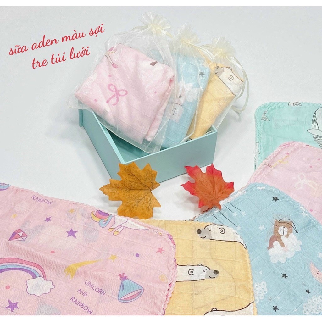 Set 10 chiếc khăn sữa sợi tre cho bé( Túi Lưới Nền Màu)