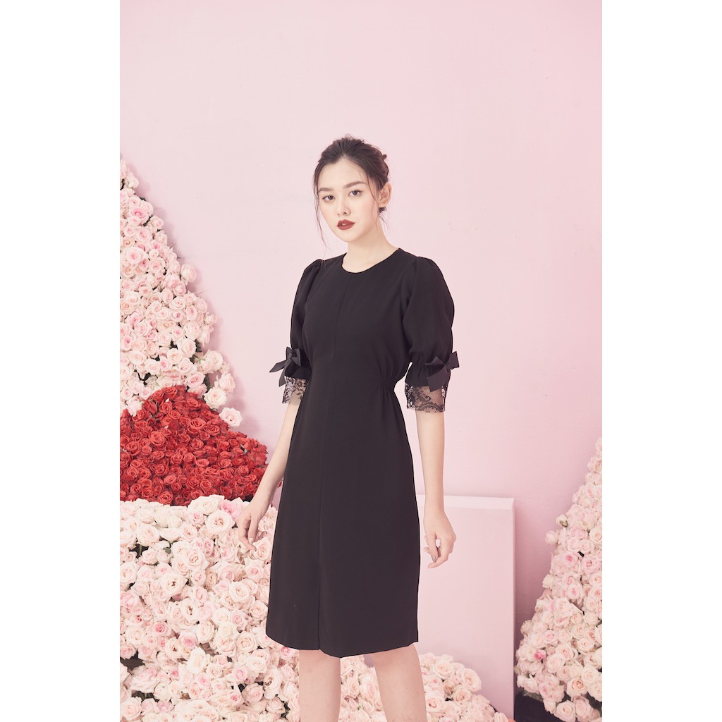 Rập - Đầm Đen Tay Ren Nhún Eo - PASTEL 06