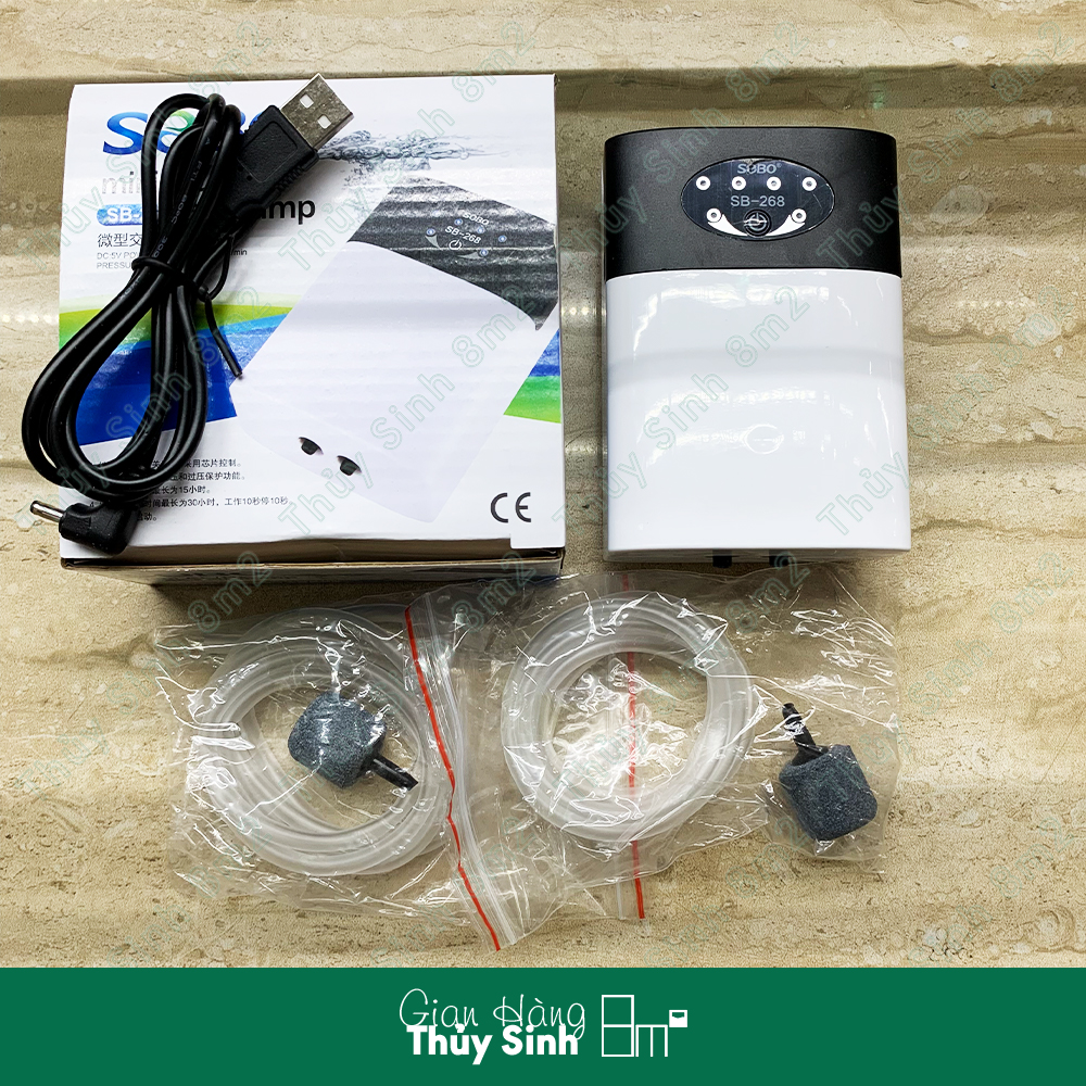Máy Sủi Oxy Tích Điện SOBO Siêu Êm | Máy Sủi Oxy Mini Cho Hồ Cá | 8m2