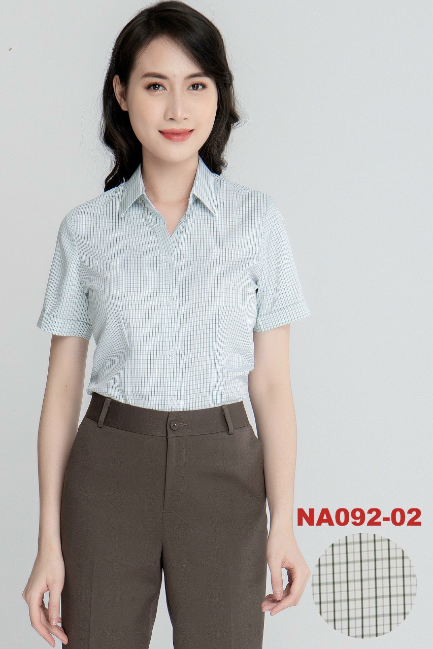 Áo sơ mi Thái Hòa tay ngắn sọc caro màu xanh vỏ đậu NA092-02