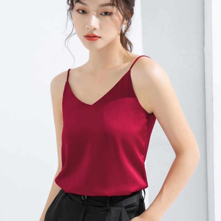 Áo hai dây lụa cổ tim mặc trong vest, blazer, áo lụa 2 dây có size chất lụa satin cao cấp mịn, mát