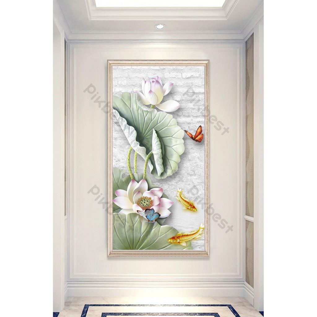 Tranh dán tường 3d hoa sen trên đá ms915859