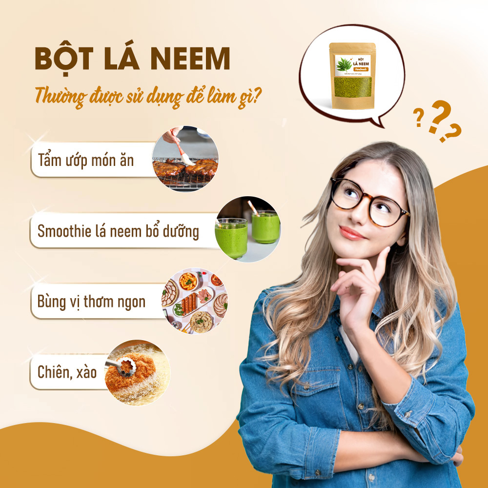Bột lá neem Ẩn Độ 100g, bột lá vông nem, nguyên chất, thơm mịn, dùng đắp mặt dưỡng da - Lãn Ông