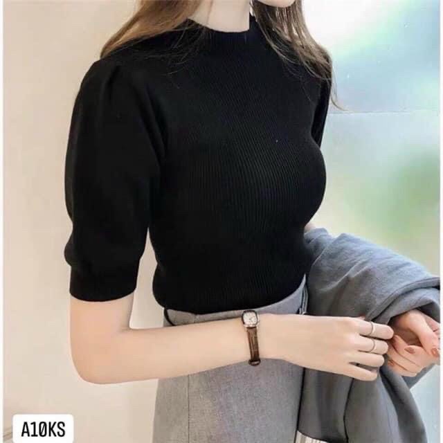 RẺ VÔ ĐỊCH- Áo thun gân cổ cao tay phồng lửng thanh lịch cách điệu