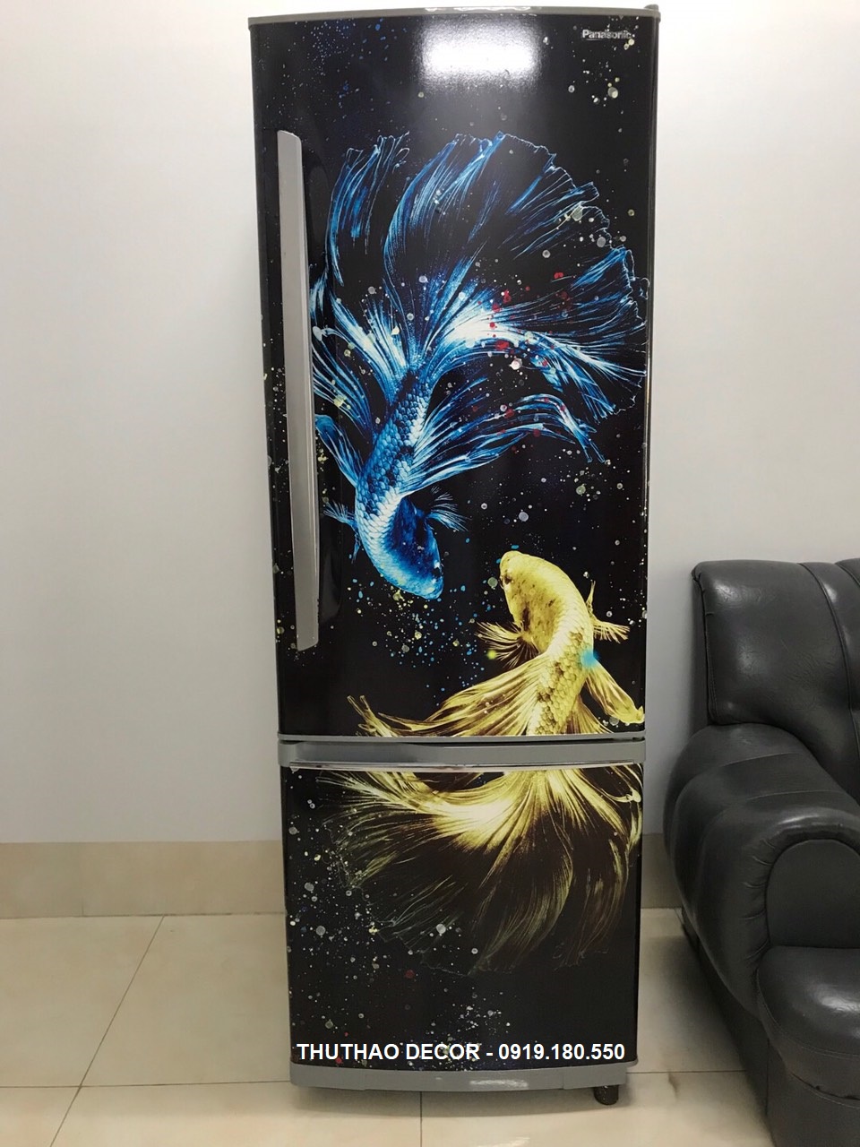 Giấy Decal Dán Tủ Lạnh Phong Thủy CÁ TIÊN SONG BÍCH - THUTHAODECOR
