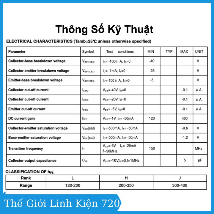 Transistor S9012 TO-92 TRANS PNP điện áp 40V 0.5A