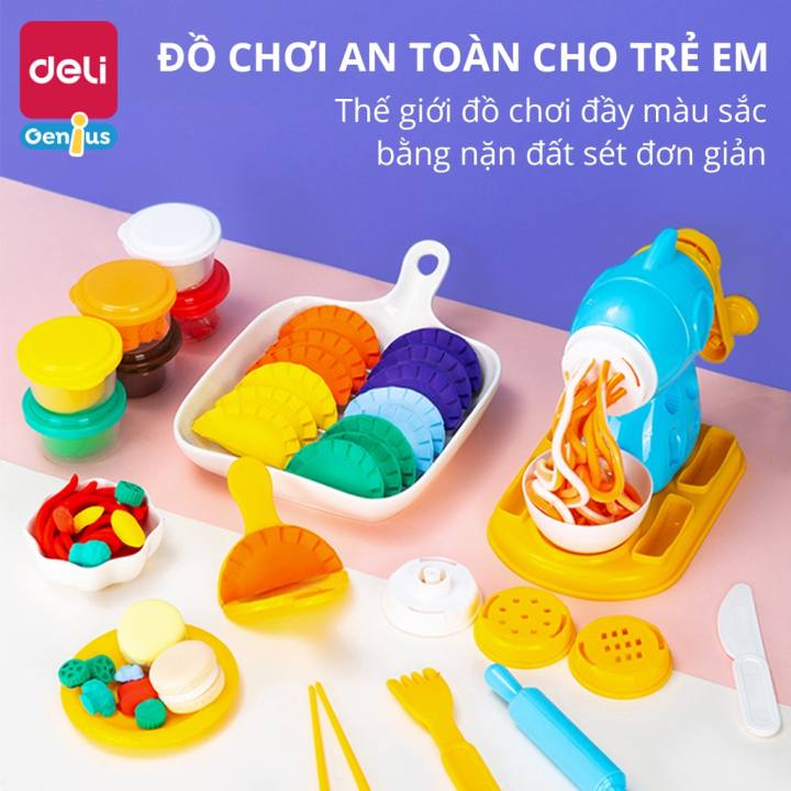 Bộ đồ chơi Đất nặn Deli - Máy làm Mì, Hamburger kèm dụng cụ và khuân - Màu tự nhiên, an toàn, không dính tay cho bé - Hình ảnh 4