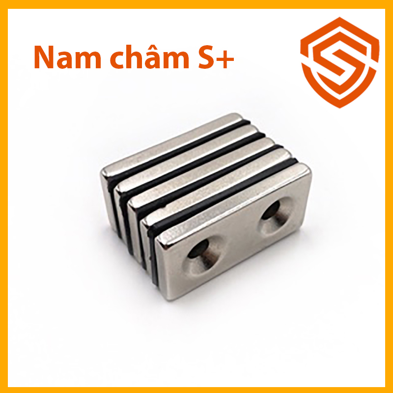 Nam châm đất hiếm có lỗ bắt vít 40x20x5mm
