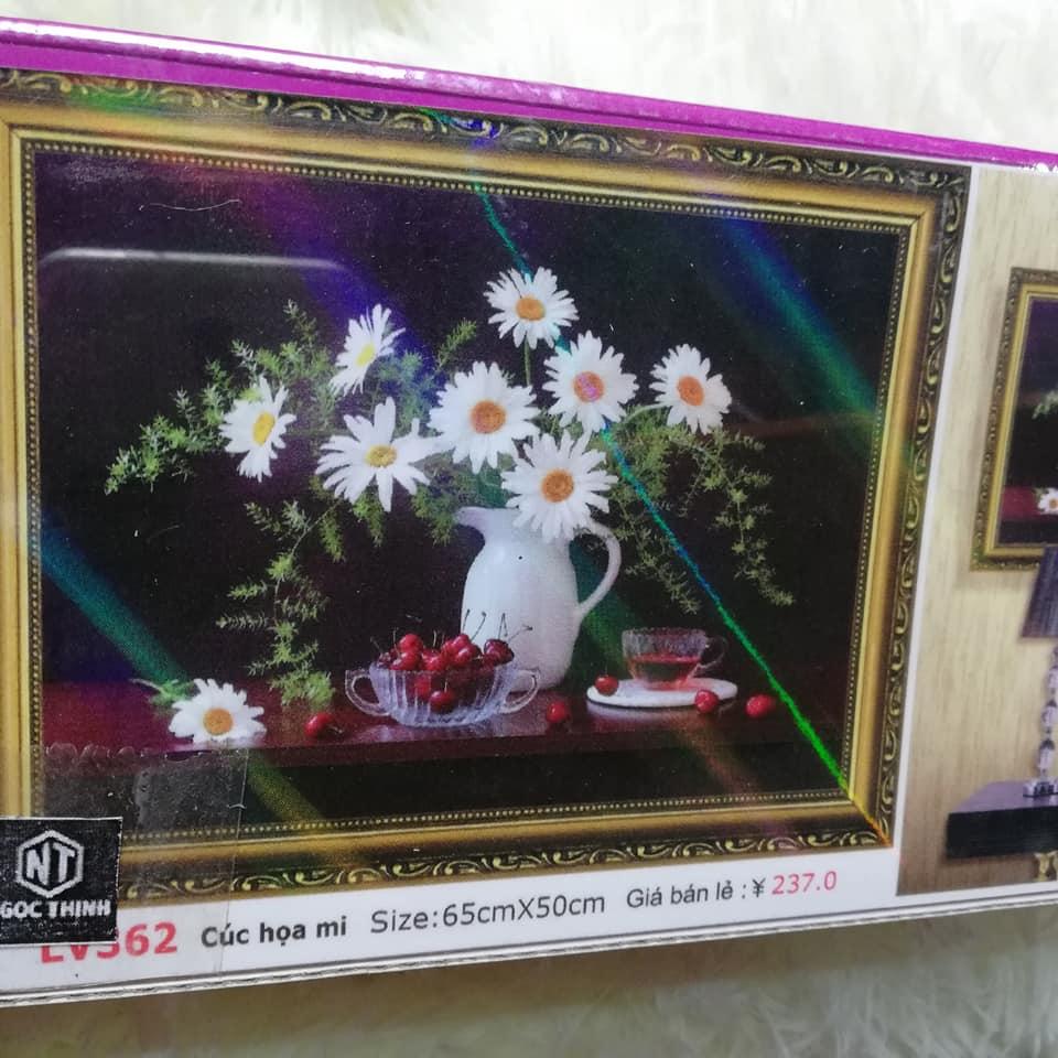 Tranh đính đá bình hoa nghệ thuật lv362 kích thước 65cm x 50cm