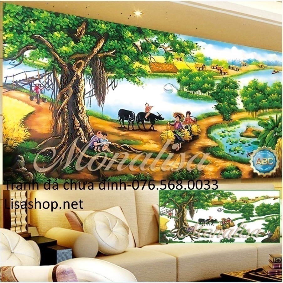 Tranh đính đá làng quê 150x70