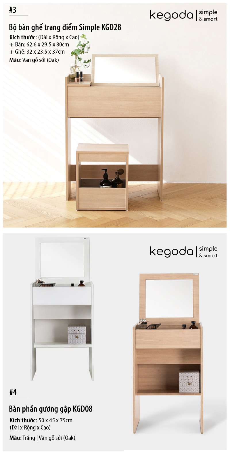 [Sản phẩm hoàn thiện] 4 Mẫu Tủ Bàn Phấn Trang Điểm Decor Có Gương Soi Đơn Giản Mà Đẹp KEGODA