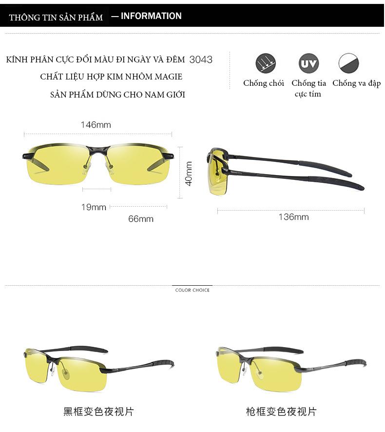 🕶️ Kính Mát Đổi Màu Nam Nữ AVIATOR 8003 – Gọng Nhôm Magiê Siêu Nhẹ, Tròng Polarized Chống Lóa & UV400