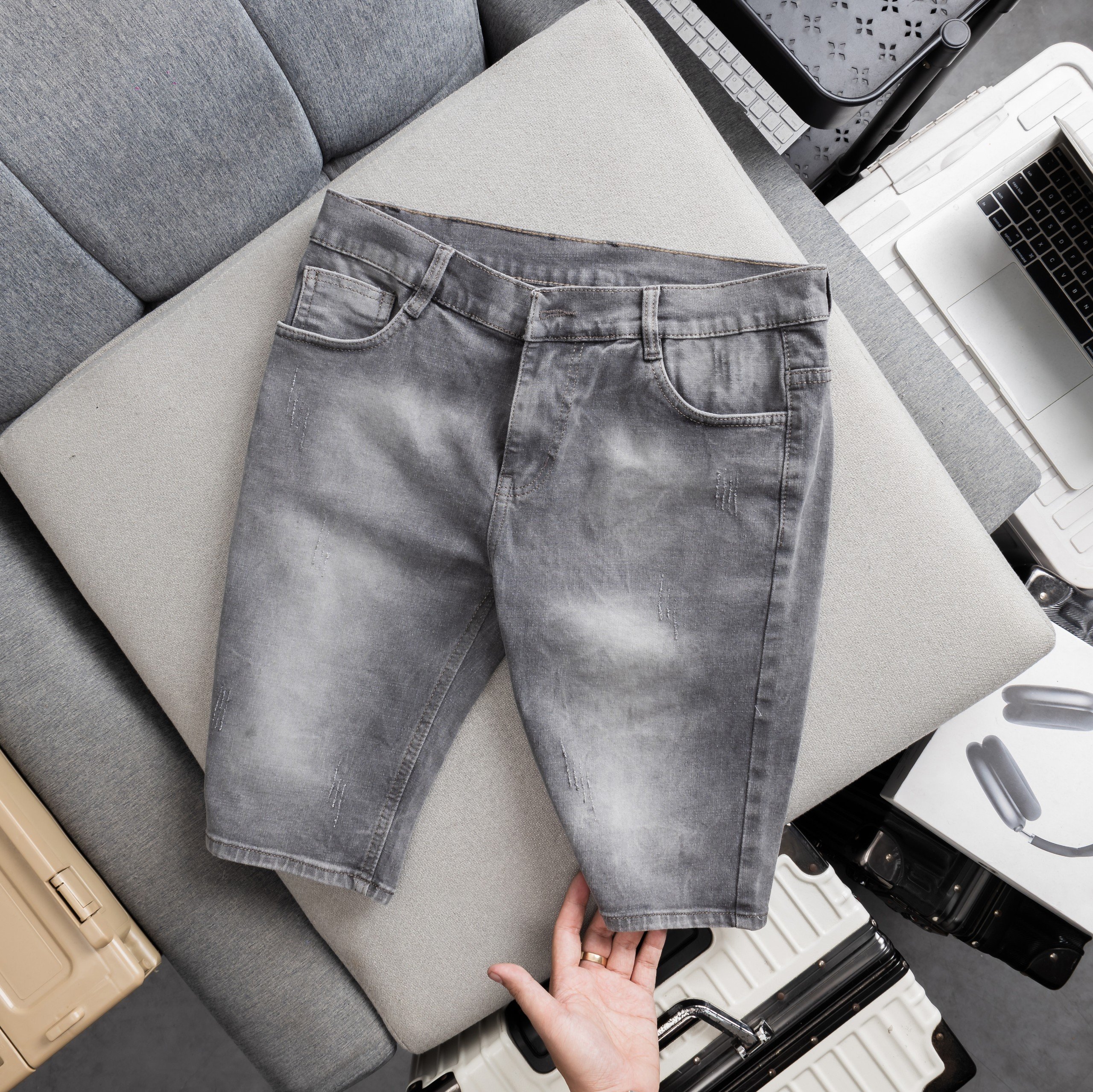 QUẦN short jean nam HKP01 quần short bò co giãn ống đứng nút gài hàng mới về hình thật
