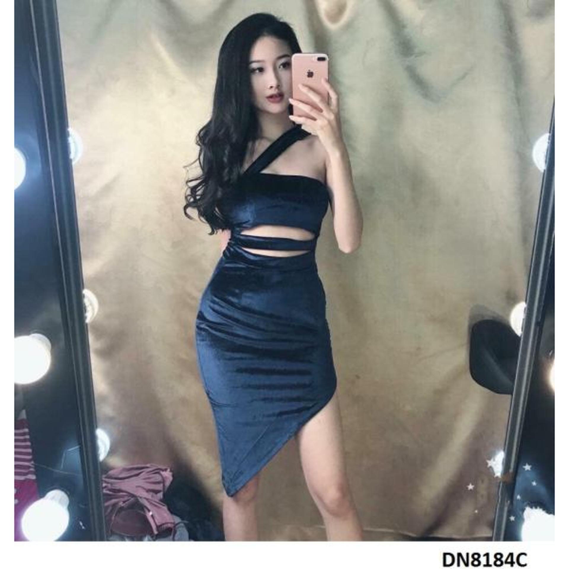 đầm body chéo vai xẻ tà cột nơ sexy
