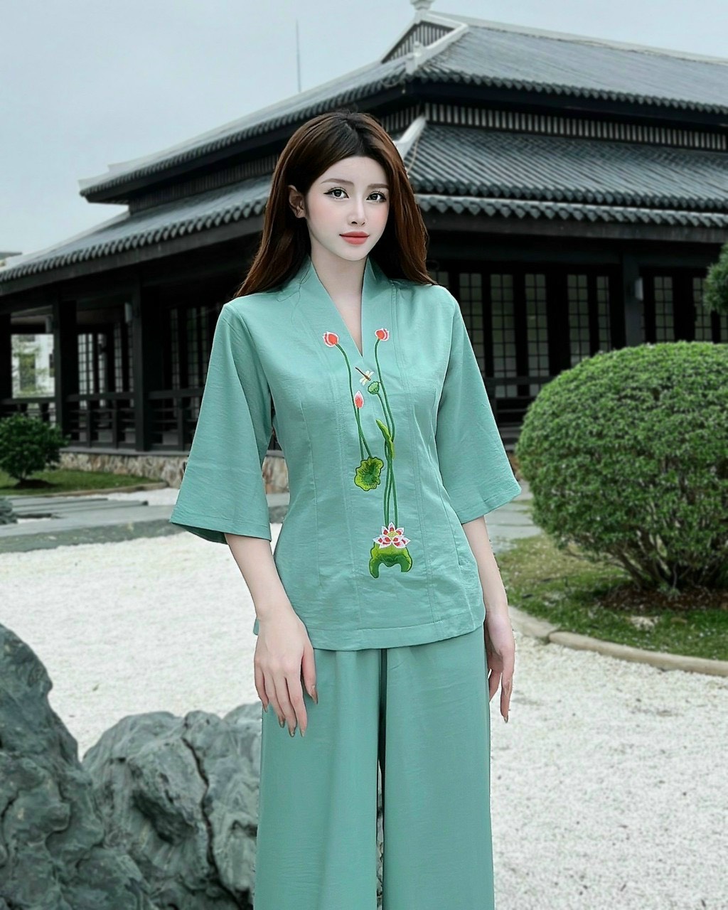 Đồ Lam Đi Chùa # Bộ Bà Lai Lụa Sen # Quần Áo Nữ