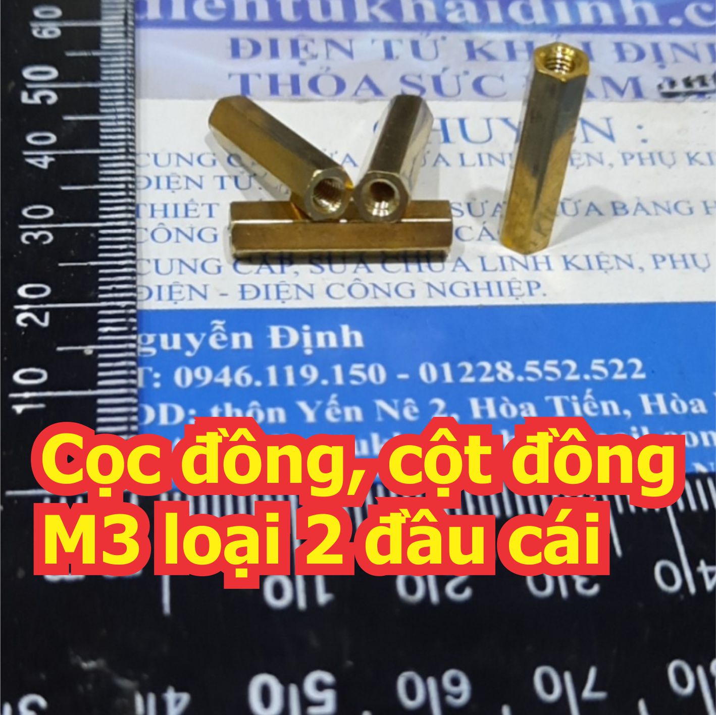 Cọc Đồng cột trụ đồng M3 2 ĐẦU CÁI (C-C) các loại dài 6/8/10/12/15/18/20/25/30/35/40/45/50mm kde0521
