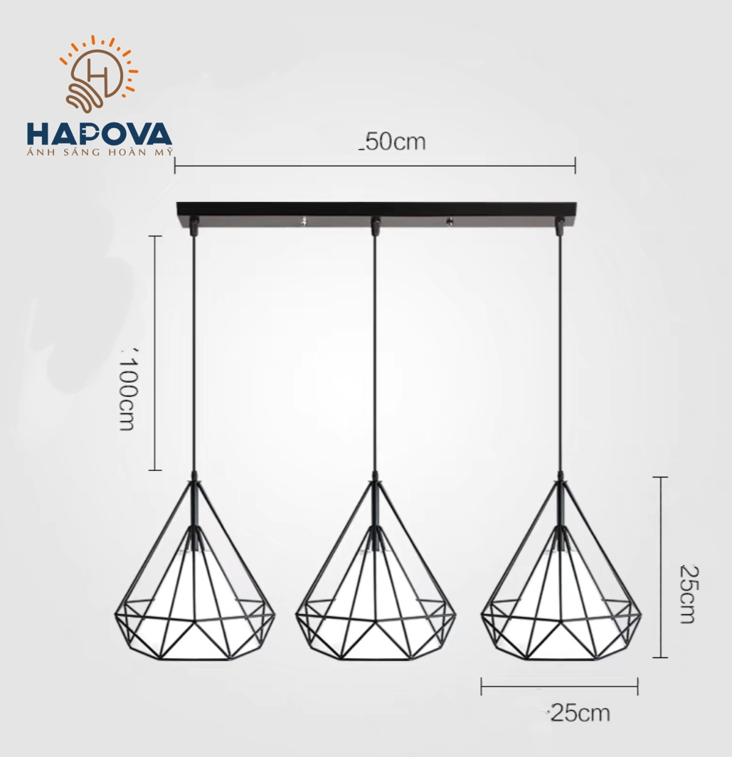 Đèn thả trần trang trí kim cương bộ 3 hapova wumi 6527/3 cỡ 250mm