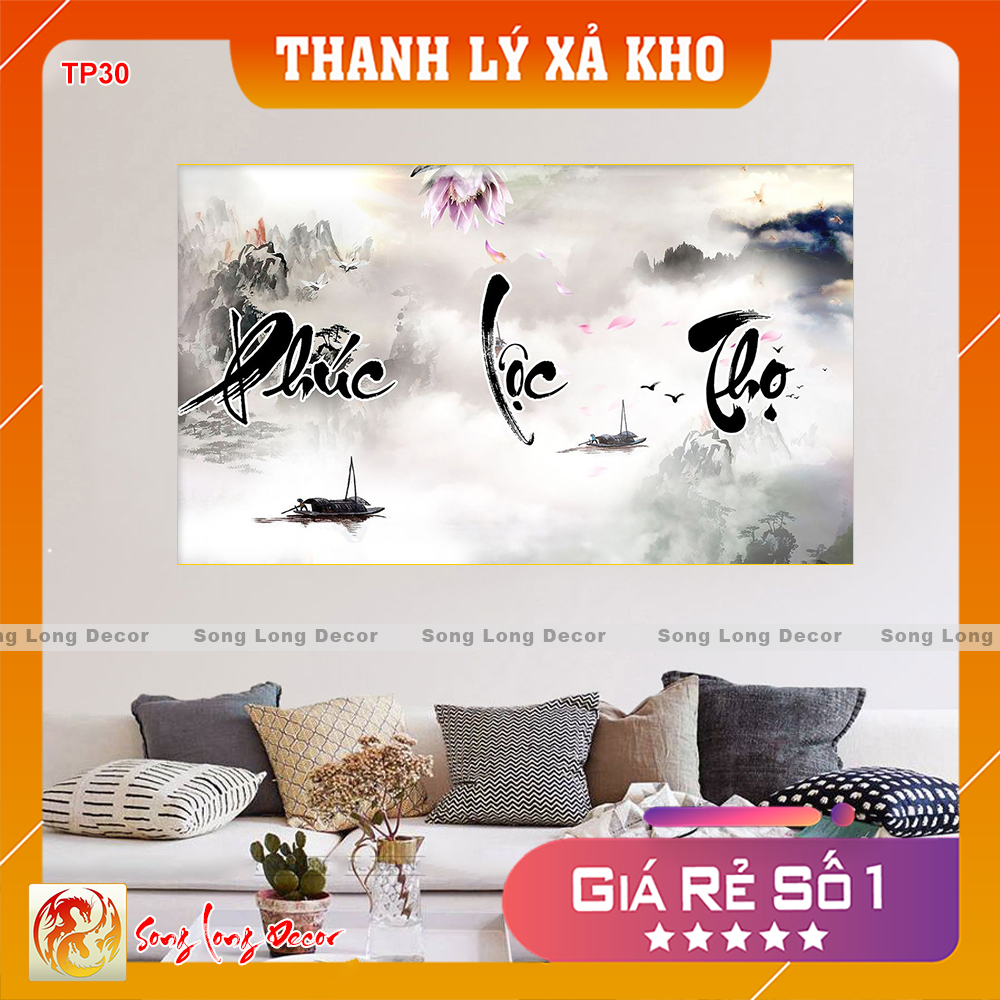 [THANH LÝ SẢ KHO]  Tranh dán tường 3d - Tranh 3D Thư Pháp  - Tranh Phúc lộc Thọ - Giấy dán tường 3d - Song Long Decor - TP30