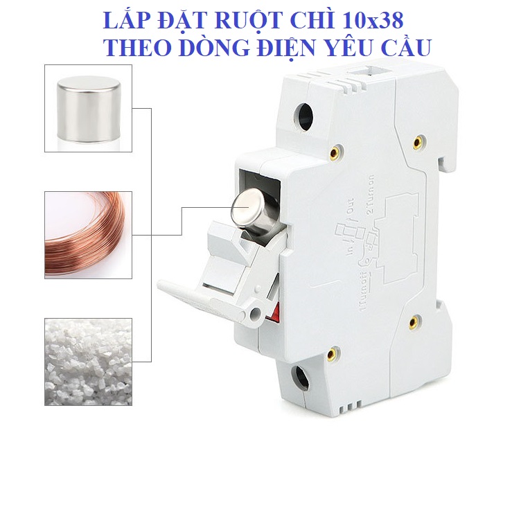 Combo 10 Bộ ( Đế + Ruột ) Cầu Chì AC  RT18-32X có đèn báo - Cầu chì AC phi 10x38mm