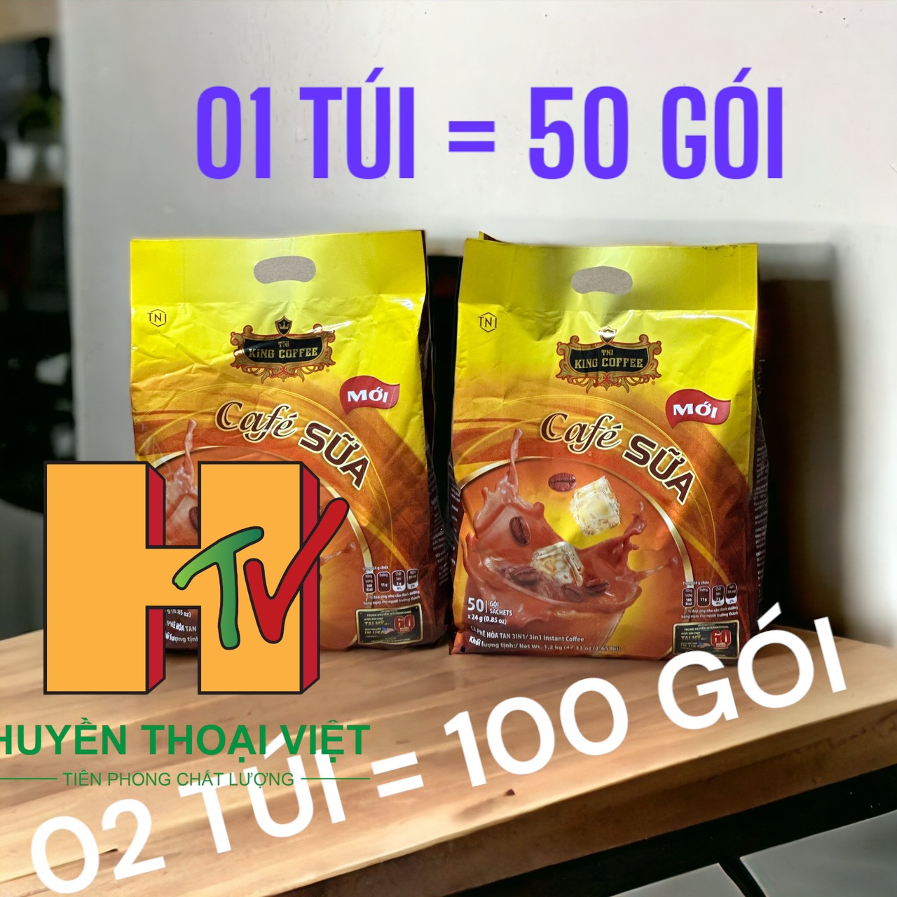 (02 TÚI - 50 GÓI ) Cà phê SỮA hòa tan King Coffee - Túi 50 Gói
