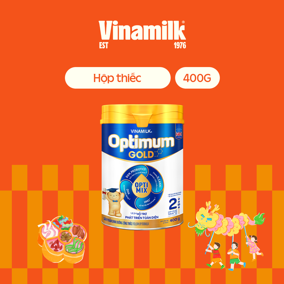 Hộp Sữa bột Vinamilk Optimum Gold 2 - Hộp thiếc 400g (cho bé từ 6 - 12 tháng tuổi) Sữa cho trẻ sơ si