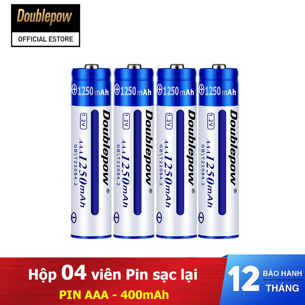 Hộp 4 viên pin sạc lại doublepow aaa 1250mah