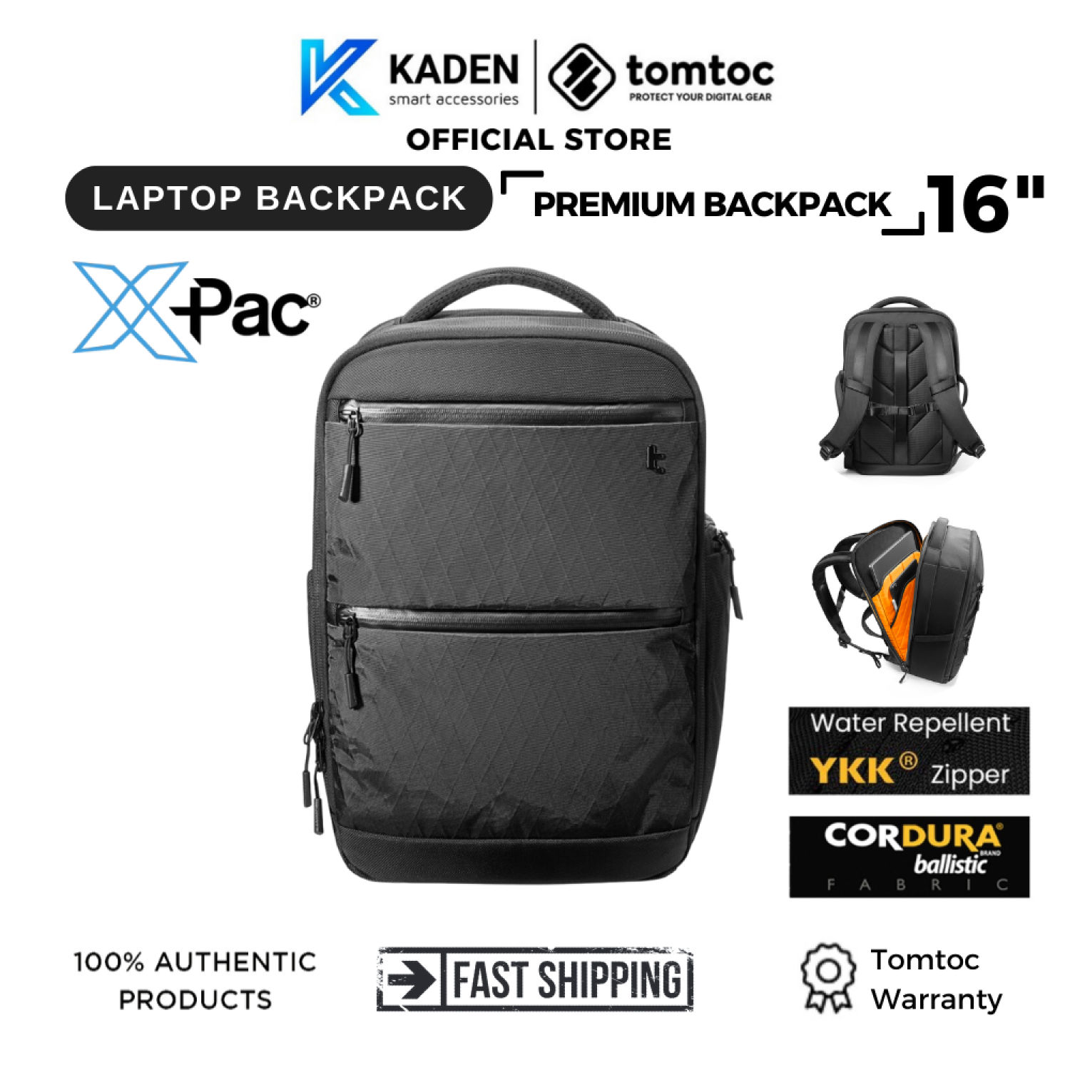 Balo Tomtoc (Usa) X-PAC Techpack Black For Ultrabook 16″ H73E1D1-Hàng Chính Hãng