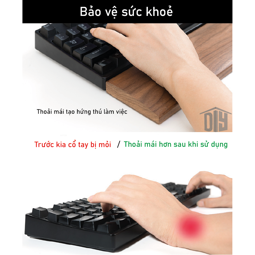 Kê tay bàn phím bằng gỗ óc chó cao cấp
