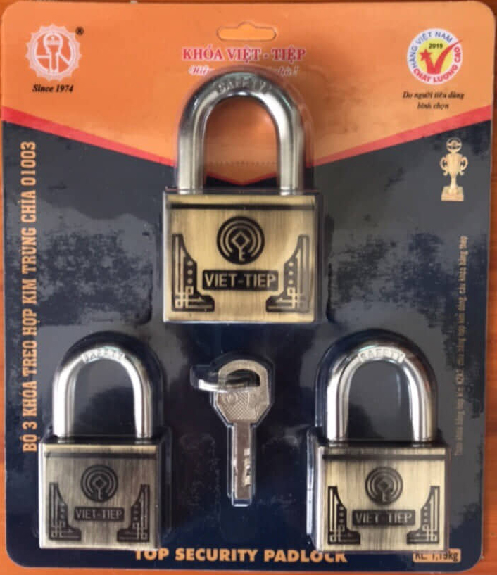 BỘ KHÓA CÙNG CHÌA VIỆT TIỆP 01003 - Bộ 3 khóa cùng chìa (4 chìa) cùng phôi