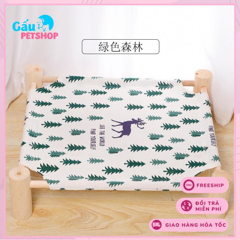 Giường gỗ bọc vải cho thú cưng chó mèo